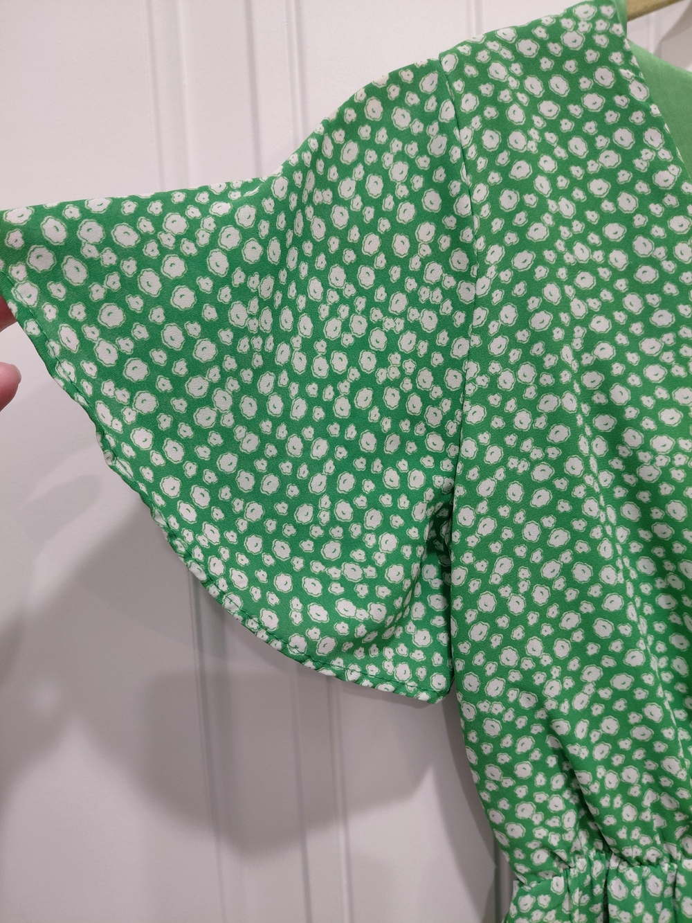 Sienna Sky Green and White High-Low Wrap Dress with Flutter Sleeves #0818 - Picture 7 of 9